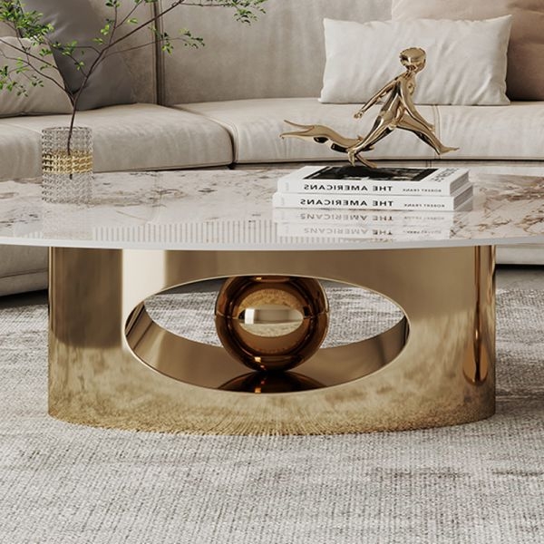 Ivory Oval Coffee Table with Chunky Pillar Base