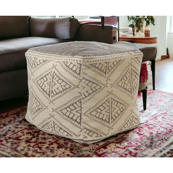 Ivory Raised Geometric Texture Pouf Bohemian Style Floor Seating