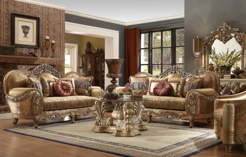 Ivory Tufted Living Room Set Sculpted Gold Frame Rococo Revival Style