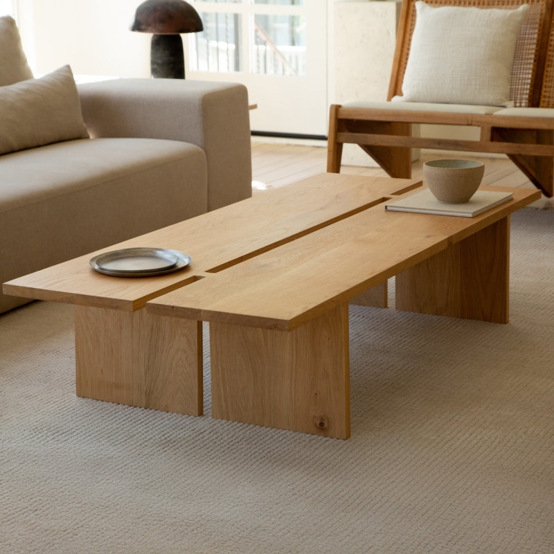 Japandi Coffee Table Natural Wood Stadium Top Chunky Legs