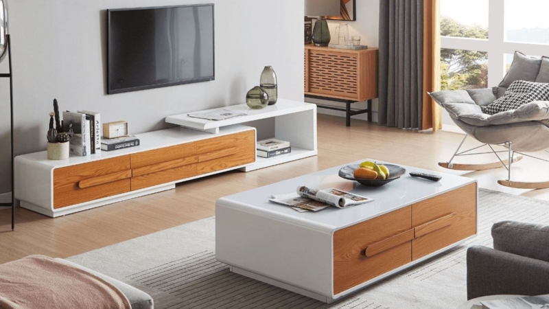 Japandi Living Room Set featuring Exposed Wood Frame and Low Profile