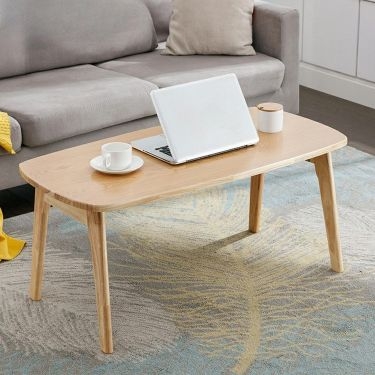 Japandi Round Coffee Table, Vertical Slatted Tambour Base