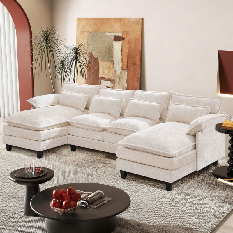 JONPONY 109" Modular Sectional Sofa with Double Cushion Sleeper Chaise