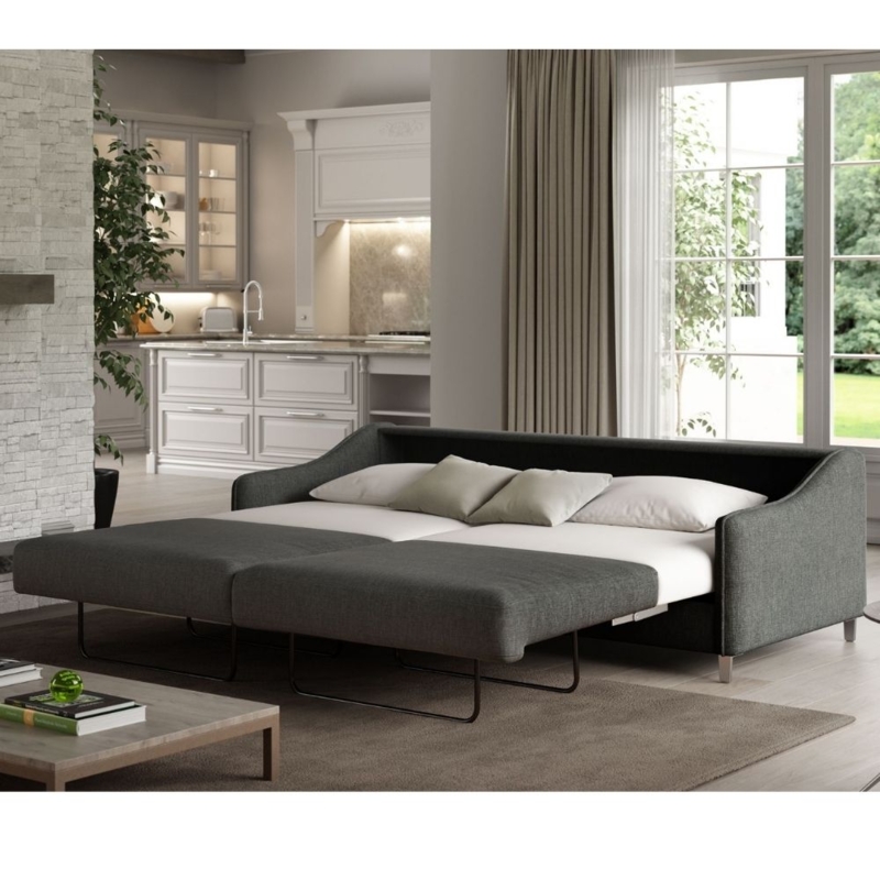 King Sleeper Sofa Polished Chrome Legs Track Arms Modern Style