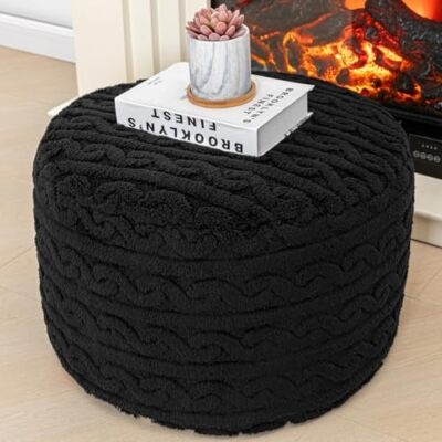 Knitted Outdoor Pouf Chunky Deck Footstool Woven Rope