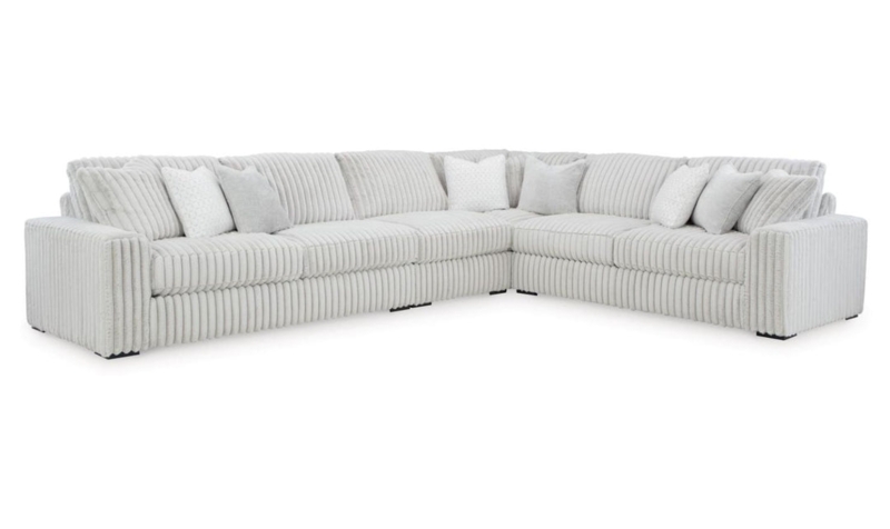 L-Shaped Fabric Sectional Sofa Grey Track Arms Removable Cushions