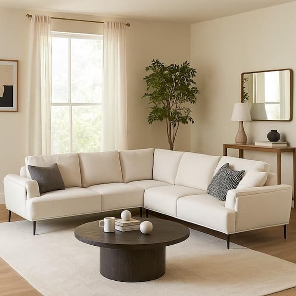L-Shaped Light Brown Chenille Sectional Sofa & Adjustable Headrests