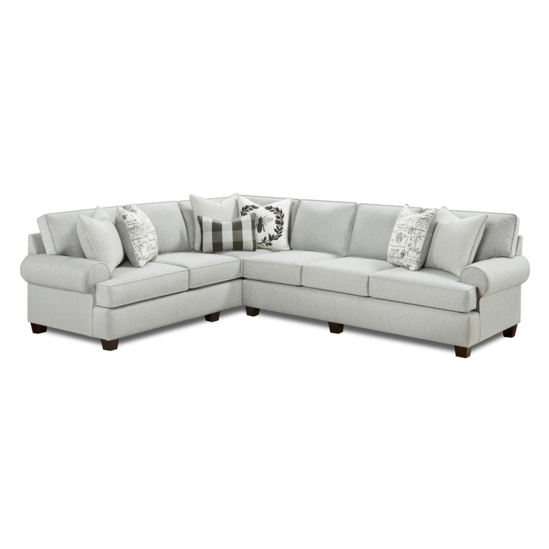 L-Shaped Sectional Charcoal Grey Fabric Teal Accents Transitional