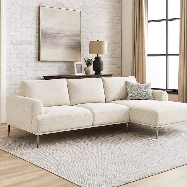 L-Shaped Sectional Chenille Fabric Chaise Lounge Light Brown