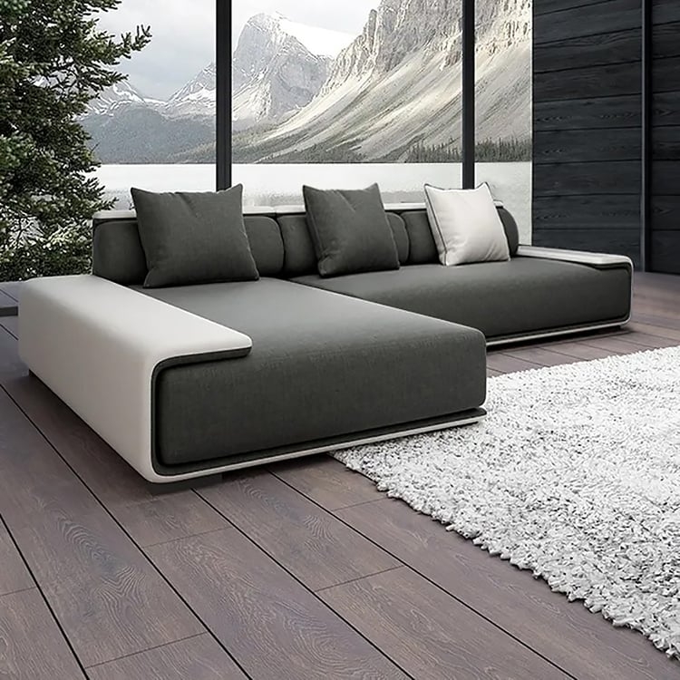 L-Shaped Sectional Layout: Off-White Woven Nubby Texture