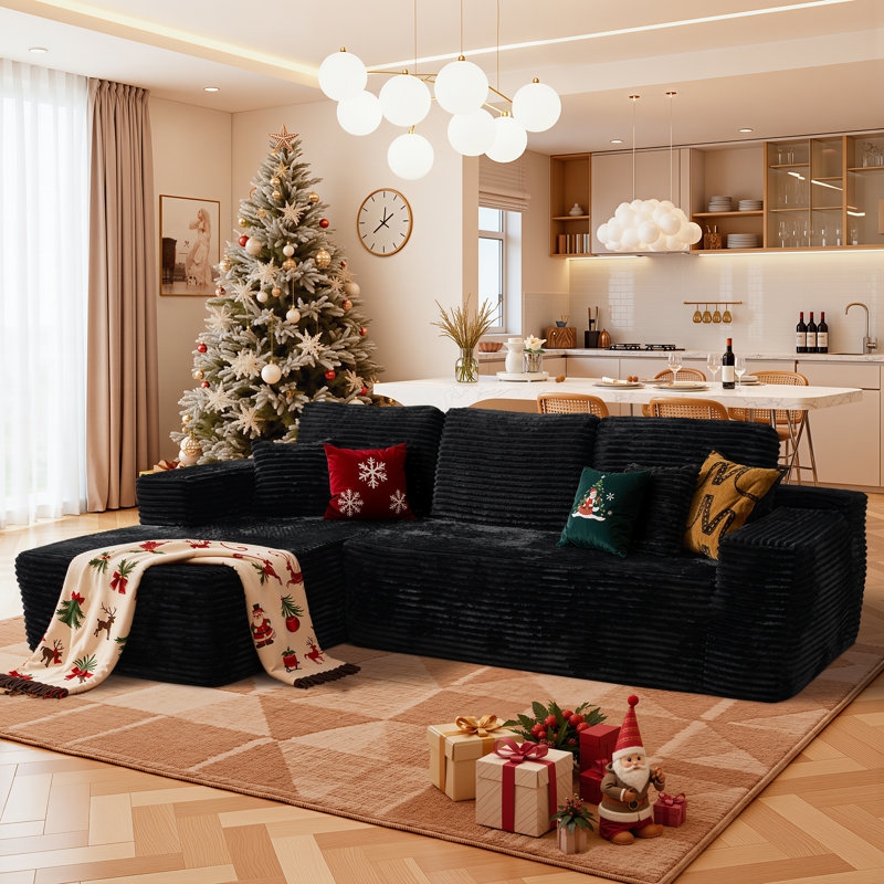 L-shaped Sectional Off-white Corduroy Plush Silhouette