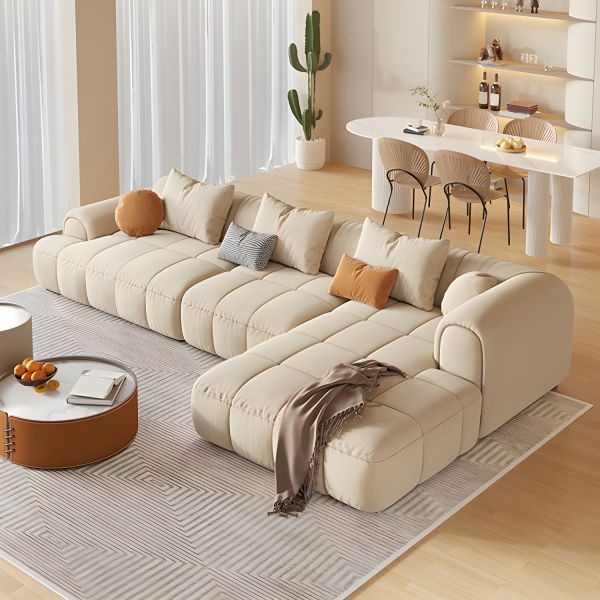 L-Shaped Sectional Orange Velvet-Like Upholstery Contemporary Style