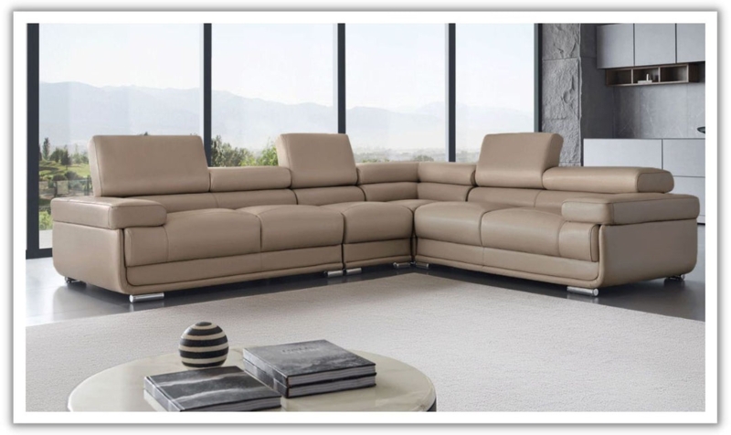 L-Shaped Sectional Sofa Adjustable Headrest White Leather-Like Minimalist