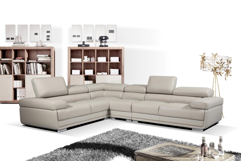 L-Shaped Sectional Sofa Adjustable Headrests Polished Bracket Legs