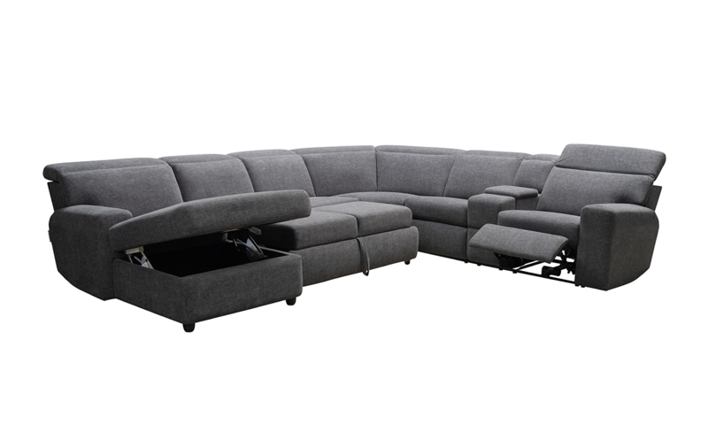 L-Shaped Sectional Sofa, Contemporary Track Arms & Woven Fabric