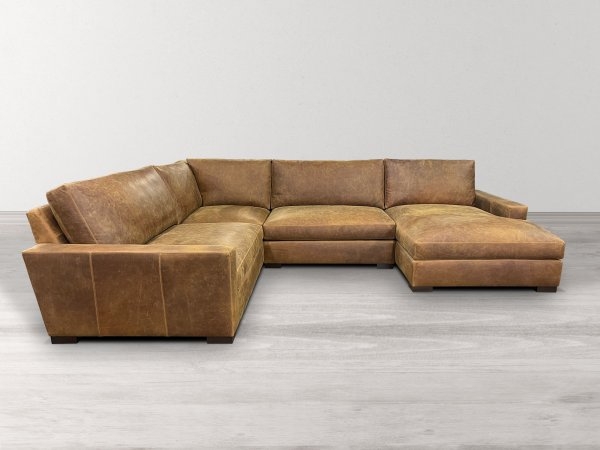 L-Shaped Sectional Sofa in Matte Tan Nubuck Texture