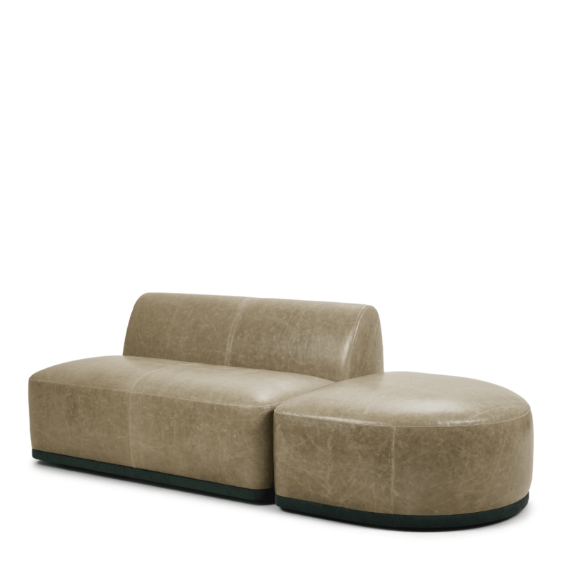L-Shaped Sectional Sofa in Textured Cream Upholstery, Low Profile