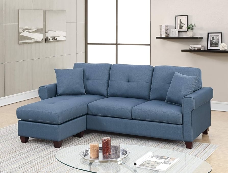 L-Shaped Sectional Sofa in Vibrant Blue with Button Tufting