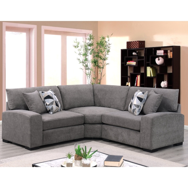 L-Shaped Sectional Sofa Light Gray Woven Fabric Track Arms for Living Room