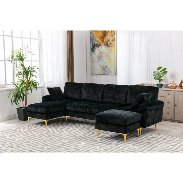 L-Shaped Sectional Sofa Tufted Seating with Padded Arms Ottoman