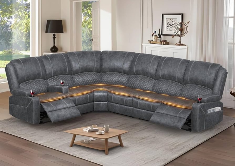 L-Shaped Sectional Sofa Velvet-Like Charcoal Gray Modern