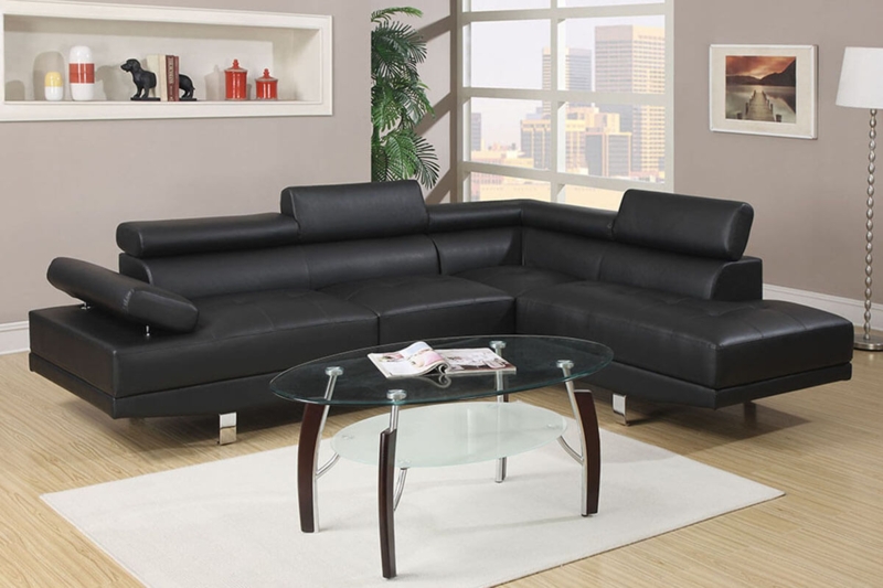 L-Shaped Sectional Sofa with Adjustable Headrests and Grid Tufted Seating