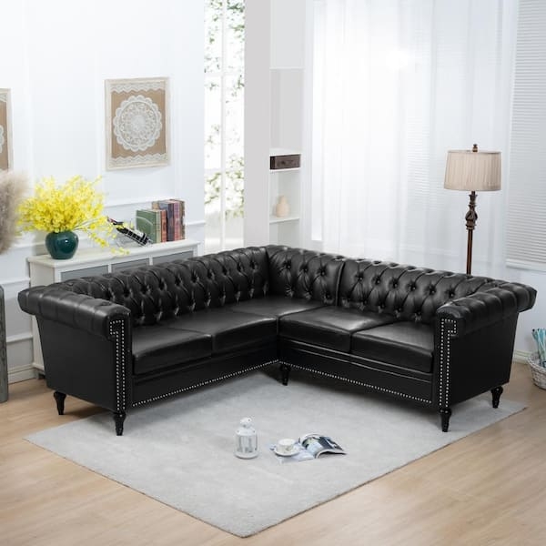 L-Shaped Sectional Sofa with Button Tufted Seat and Back