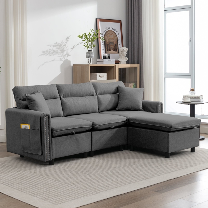 L-Shaped Sectional Sofa with Side Pockets and Reversible Chaise