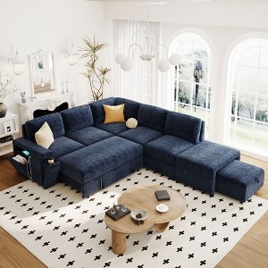 L-shaped Sectional Sofa Woven Fabric with Nested Ottomans and Storage