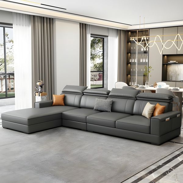 L-Shaped Sectional Tech Cloth Upholstery Low Profile Gray