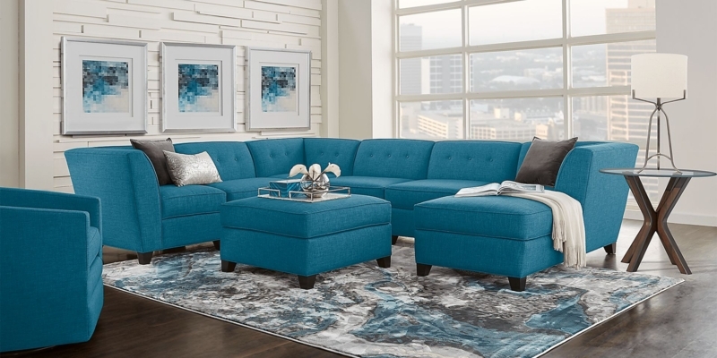L-Shaped Sectional Textured Weave Track Arms Clean Lined Design