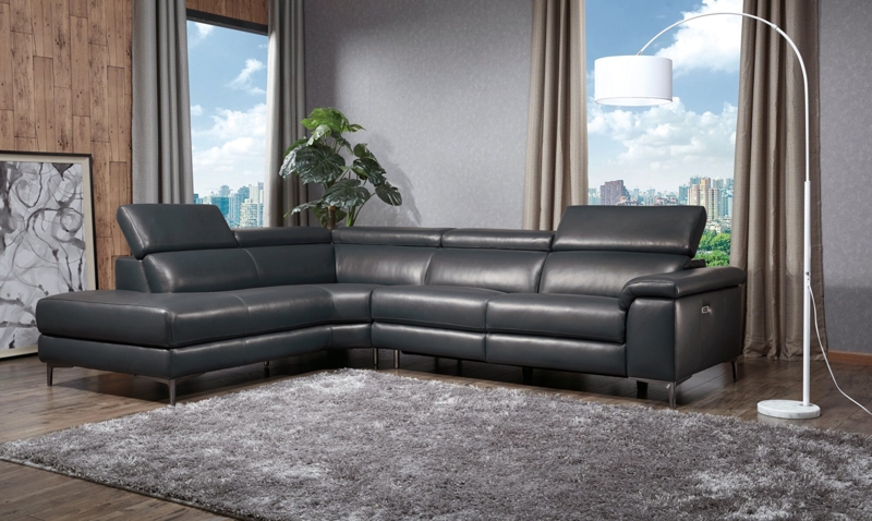 L-Shaped Sectional with Grid Tufted Seats and Polished Metal Legs