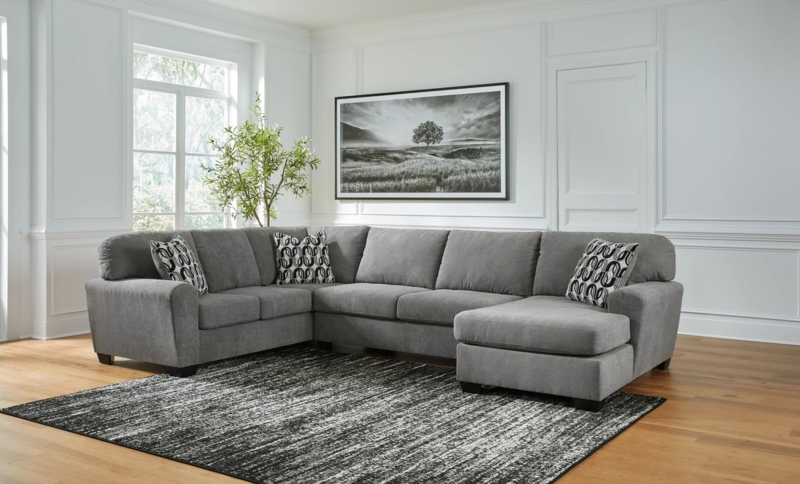 L-Shaped Sofa with Corner Chaise Light Gray Woven Textured Fabric
