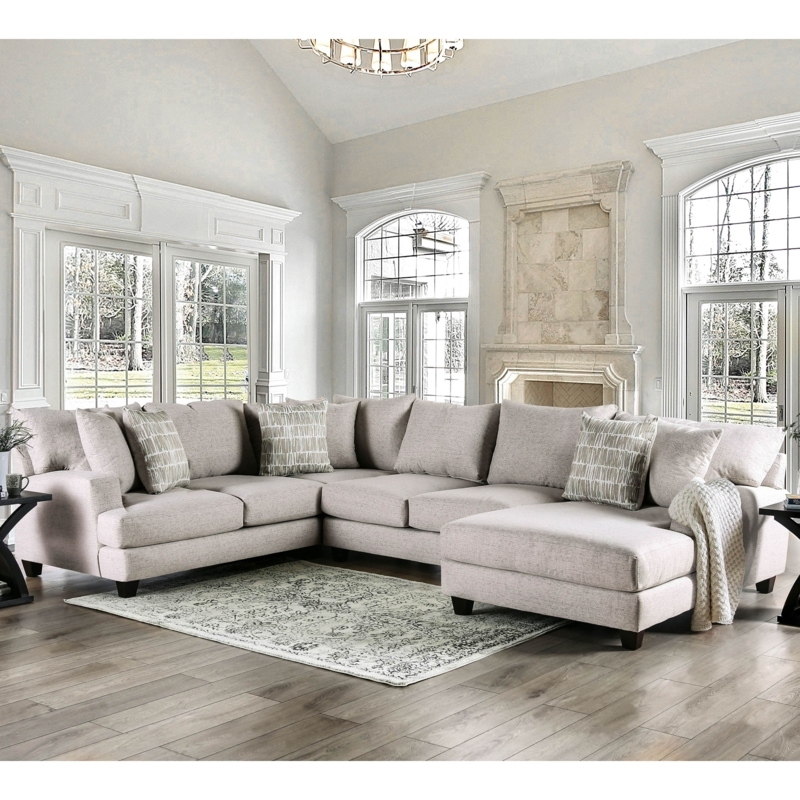 Large J-Shaped Sectional Layout featuring T-Seat Cushions & Linen Look