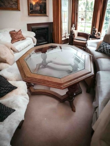 Large Minimalist Dark Wood Octagonal Coffee Table on Plinth Base