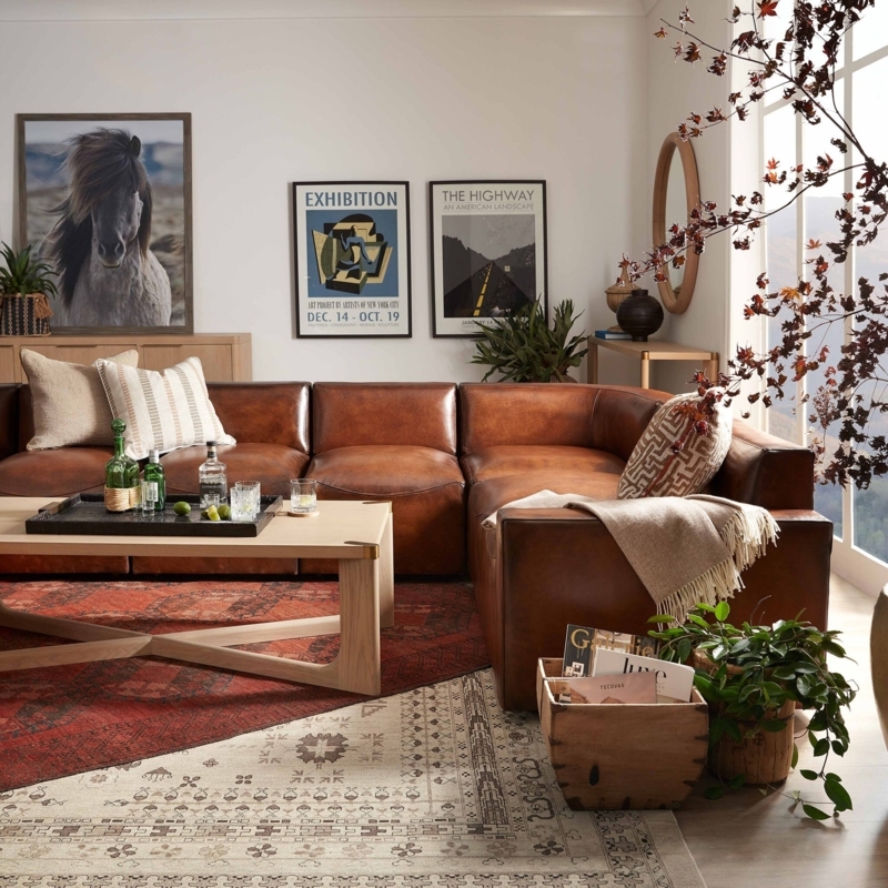 Large Modular Sectional Sofa, Espresso Leather-Like Transitional