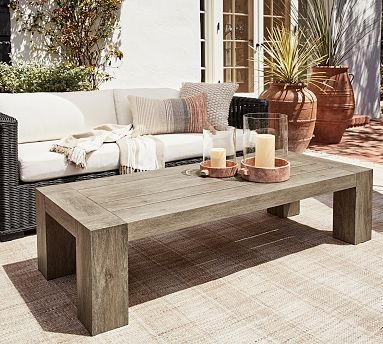 Large Rectangular Outdoor Coffee Table Weathered Grey Plank Top
