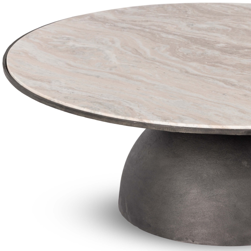 Large Round Coffee Table with Textured Plaster-Like Drum Pedestal Base