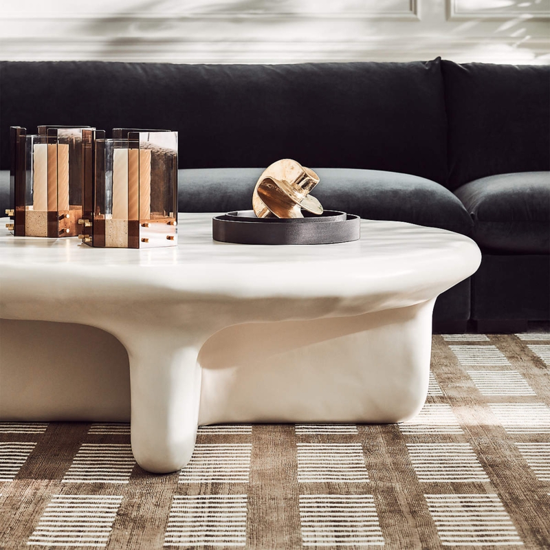 Large Round Ivory Resin Coffee Table with Pitted Texture