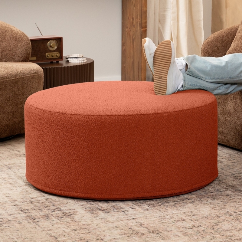 Large Round Ottoman in Vibrant Red Low Profile Seating