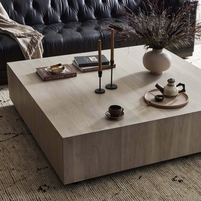 Large Square Coffee Table Ashen Walnut Plinth Base Minimalist