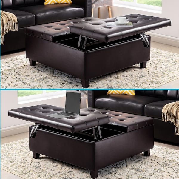 Large Storage Ottoman Button Tufted Folding Design