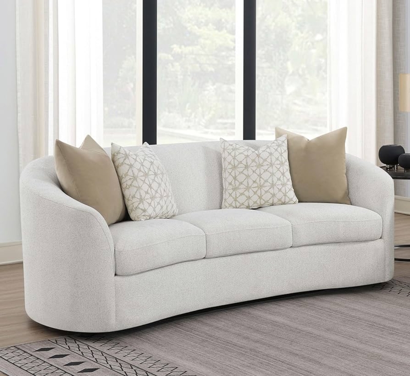 Latte Textured Weave Sofa Rounded Arms Tight Back Contemporary