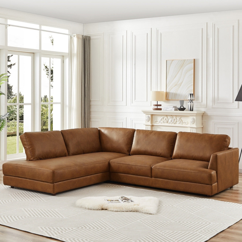 Left-Facing Sectional Sofa Chaise, Cognac Low Profile