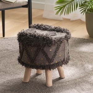 Legged Pouf Ottoman Round Gray Chunky Knit Tapered Wood Legs