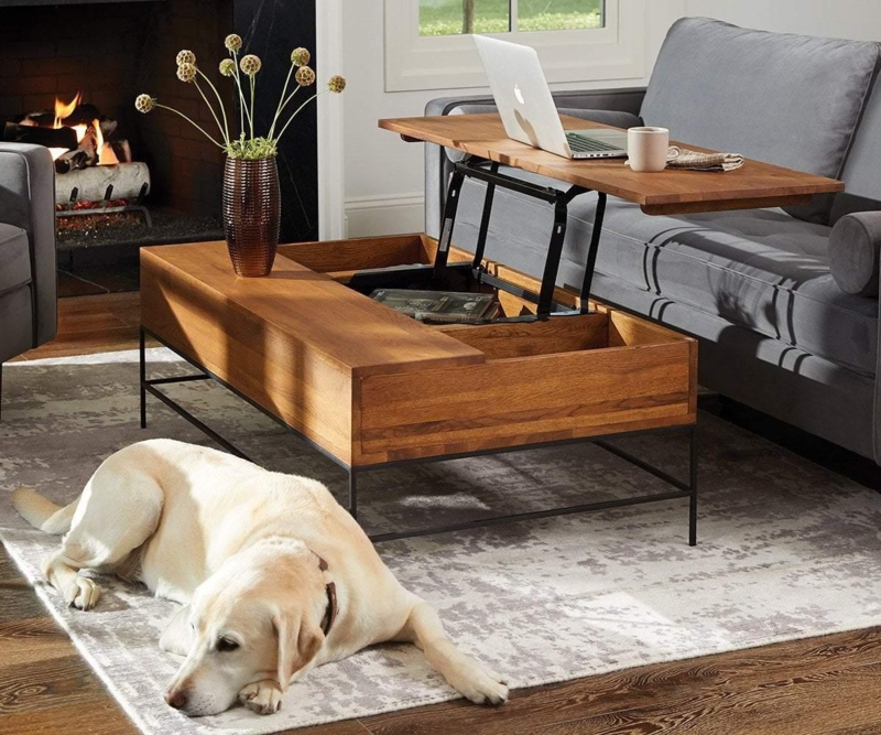 Lift-Top Coffee Table with Hidden Storage and Metal Frame
