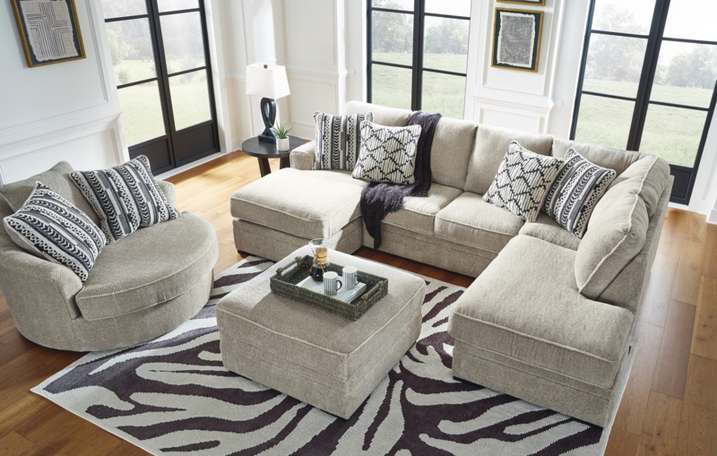 Light Beige Double Chaise Sectional Sofa