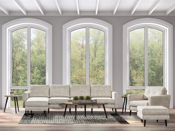 Light Blue Living Room Set Exposed Wood Frame Mid-Century Design