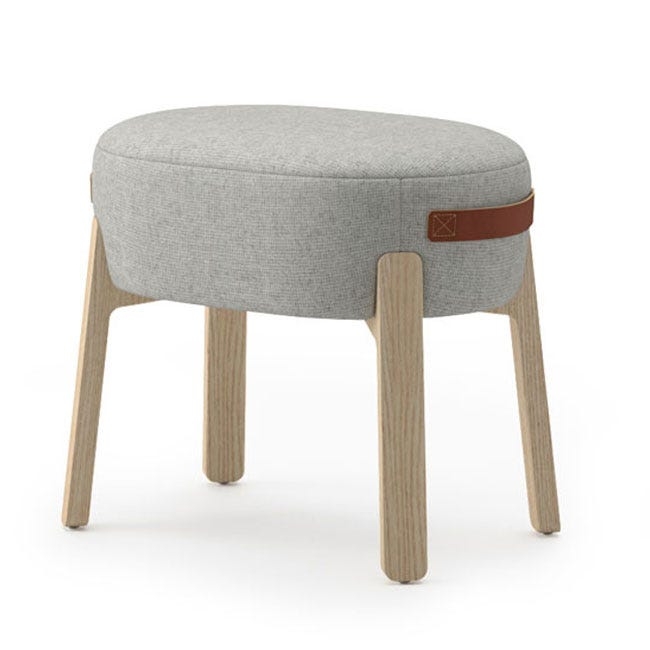 Light Blue Oval Ottoman with Leather-like Side Handles