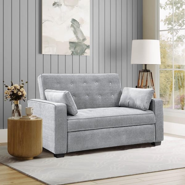 Light Gray Armless Sleeper Sofa with Blind Tufting Details